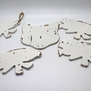 Lot of 5 Mixed ArtMinds DIY Wood Hanging Christmas Ornaments Chipped White Paint